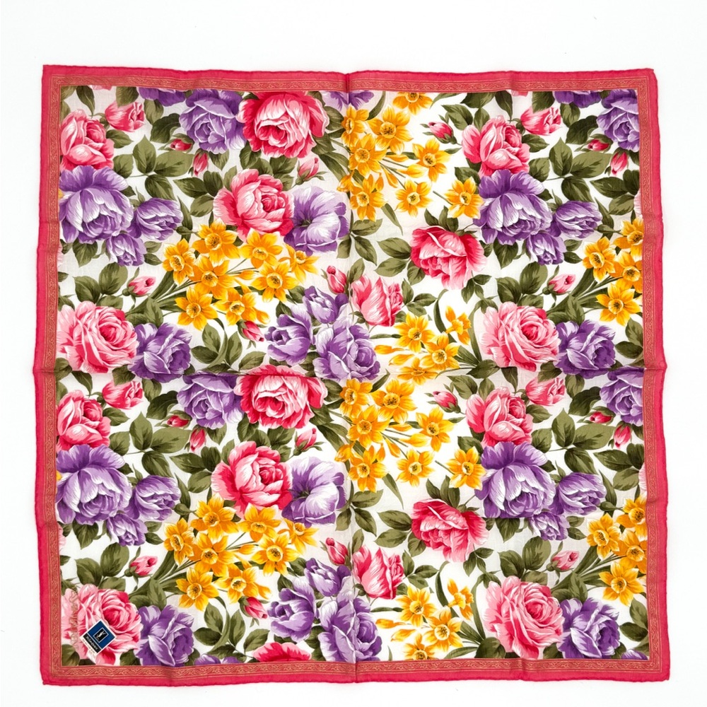 YSL Floral Cotton Scarf with Pink Border